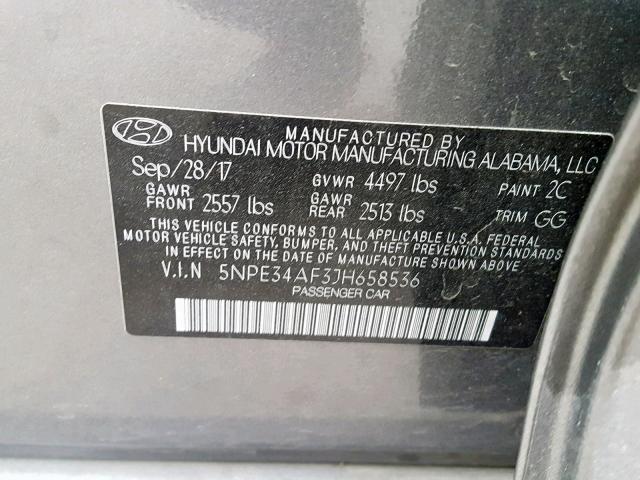 5NPE34AF3JH658536 - 2018 HYUNDAI SONATA SPO SILVER photo 10