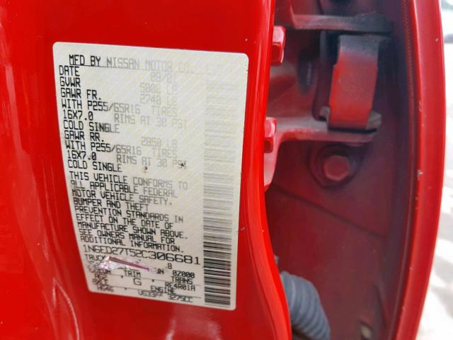 1N6ED27T52C306681 - 2002 NISSAN FRONTIER C RED photo 10