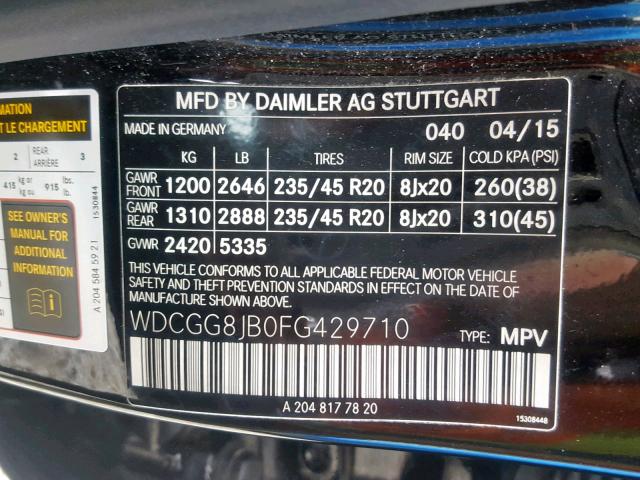 WDCGG8JB0FG429710 - 2015 MERCEDES-BENZ GLK 350 4M BLACK photo 10