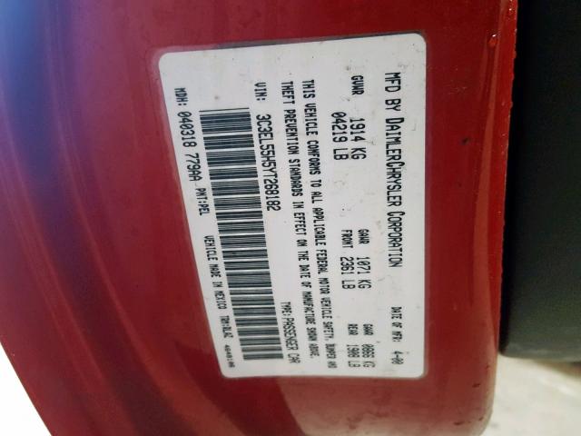 3C3EL55H5YT268182 - 2000 CHRYSLER SEBRING JX RED photo 10