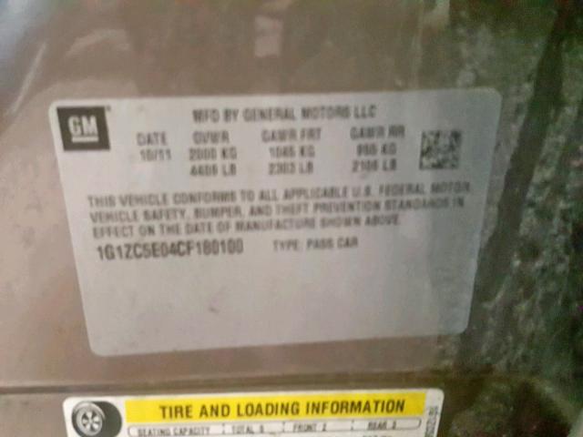 1G1ZC5E04CF180100 - 2012 CHEVROLET MALIBU 1LT TAN photo 10