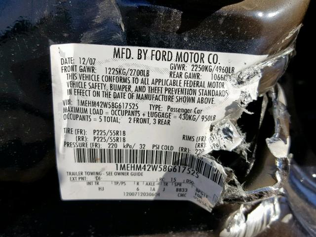 1MEHM42W58G617525 - 2008 MERCURY SABLE PREM BLUE photo 10