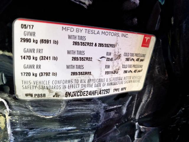 5YJXCDE24HF047293 - 2017 TESLA MODEL X  photo 10