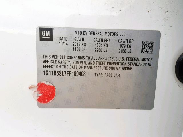 1G11B5SL7FF189408 - 2015 CHEVROLET MALIBU LS WHITE photo 10