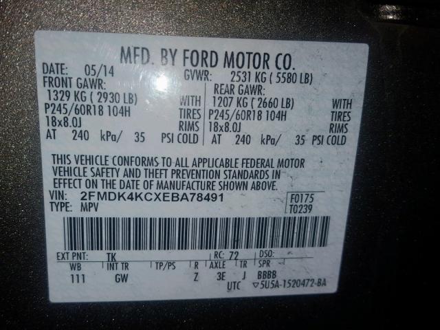 2FMDK4KCXEBA78491 - 2014 FORD EDGE LIMIT GRAY photo 10