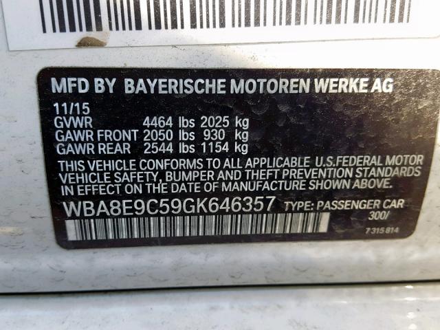 WBA8E9C59GK646357 - 2016 BMW 328 I SULE WHITE photo 10