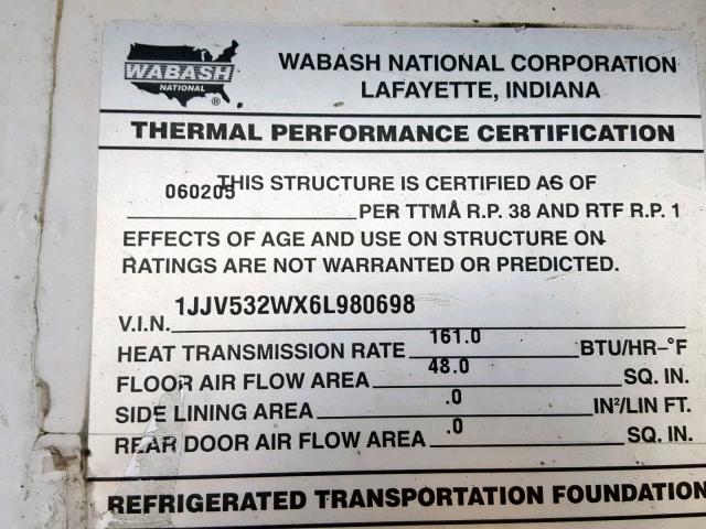 1JJV532WX6L980698 - 2006 WABASH REEFER WHITE photo 10