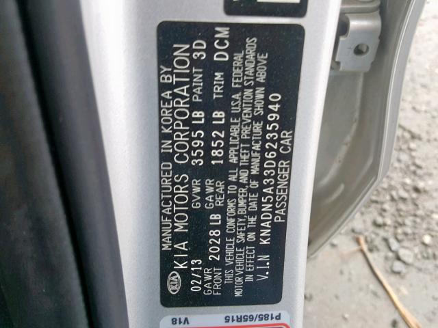 KNADN5A33D6235940 - 2013 KIA RIO EX SILVER photo 10