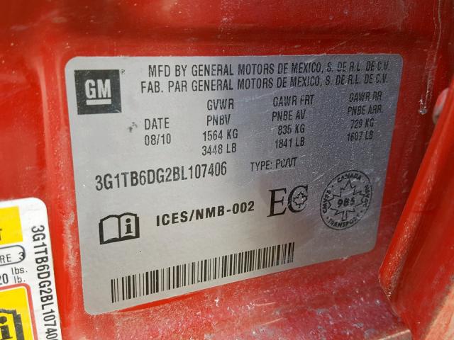 3G1TB6DG2BL107406 - 2011 CHEVROLET AVEO LS RED photo 10