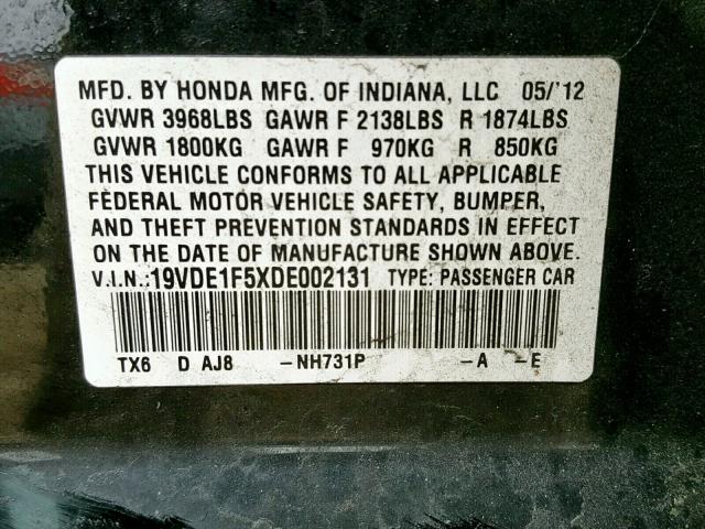 19VDE1F5XDE002131 - 2013 ACURA ILX 20 PRE BLACK photo 10