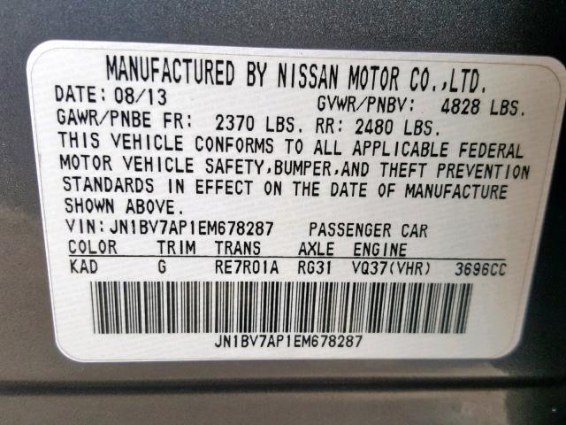 JN1BV7AP1EM678287 - 2014 INFINITI Q50 BASE GRAY photo 10