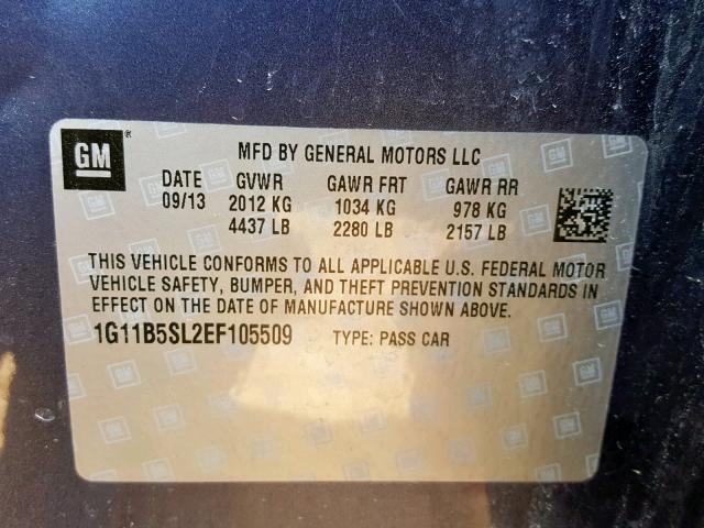 1G11B5SL2EF105509 - 2014 CHEVROLET MALIBU LS GRAY photo 10