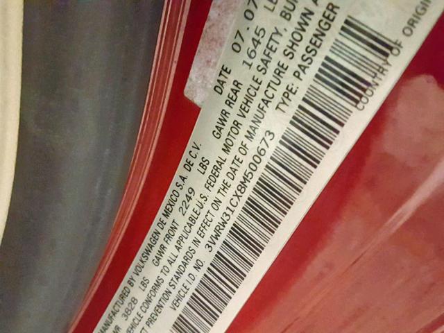 3VWRW31CX8M500673 - 2008 VOLKSWAGEN NEW BEETLE წითელი ფოტო 10