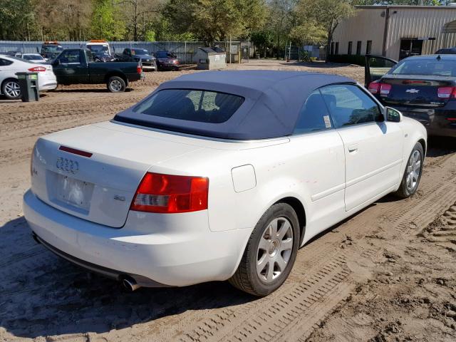 WAUAT48H63K018375 - 2003 AUDI A4 3.0 CAB WHITE photo 4