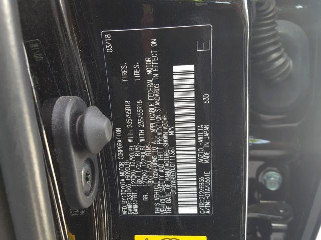 JTJYARBZ0J2111361 - 2018 LEXUS NX 300 BLACK photo 10