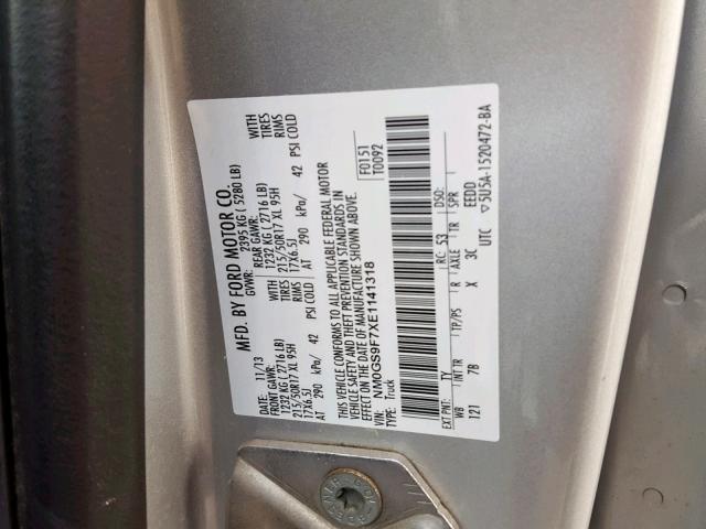 NM0GS9F7XE1141318 - 2014 FORD TRANSIT CO SILVER photo 10