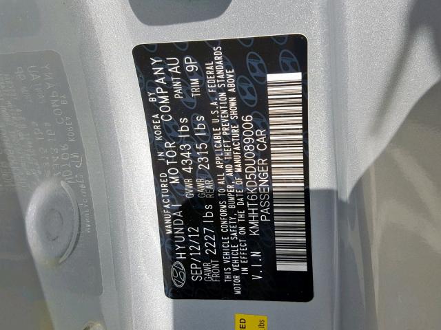 KMHHT6KD5DU089006 - 2013 HYUNDAI GENESIS CO SILVER photo 10