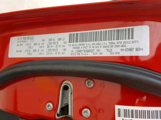 1C6RR6YT8HS684527 - 2017 RAM 1500 REBEL წითელი ფოტო 10