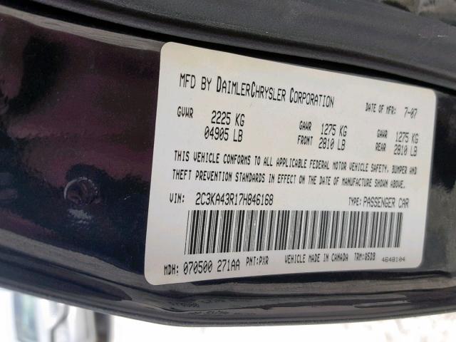 2C3KA43R17H846168 - 2007 CHRYSLER 300 BLACK photo 10