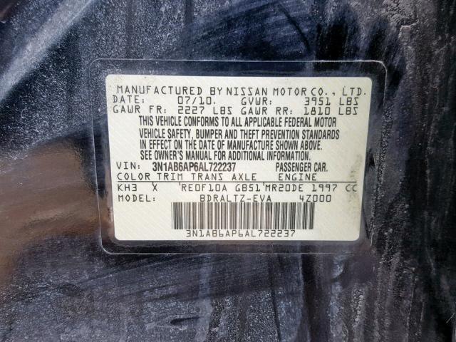 3N1AB6AP6AL722237 - 2010 NISSAN SENTRA 2.0 BLACK photo 10