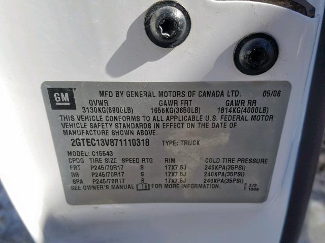 2GTEC13V871110318 - 2007 GMC NEW SIERRA WHITE photo 10