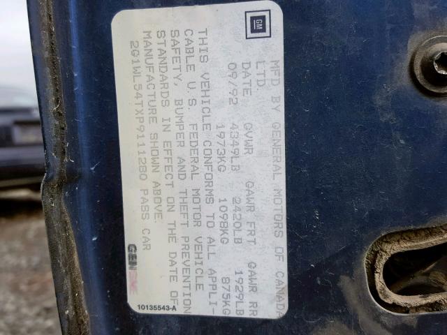 2G1WL54TXP9111280 - 1993 CHEVROLET LUMINA BLUE photo 10