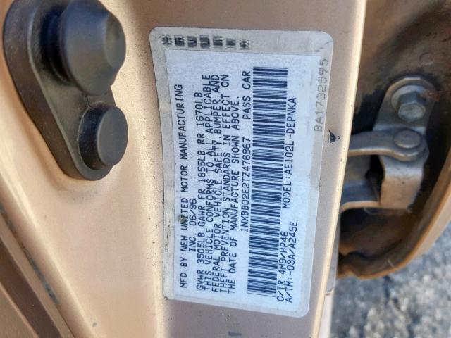 1NXBB02E2TZ476867 - 1996 TOYOTA COROLLA DX SILVER photo 10