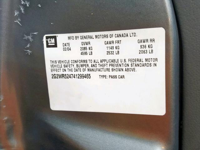2G2WR524741299465 - 2004 PONTIAC GRAND PRIX GRAY photo 10