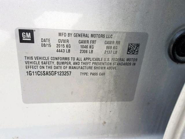 1G11C5SA5GF123257 - 2016 CHEVROLET MALIBU LIM SILVER photo 10