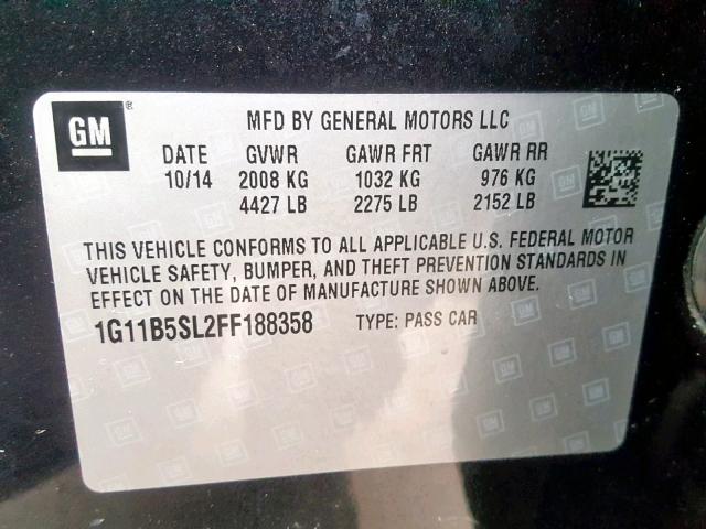 1G11B5SL2FF188358 - 2015 CHEVROLET MALIBU LS BLACK photo 10