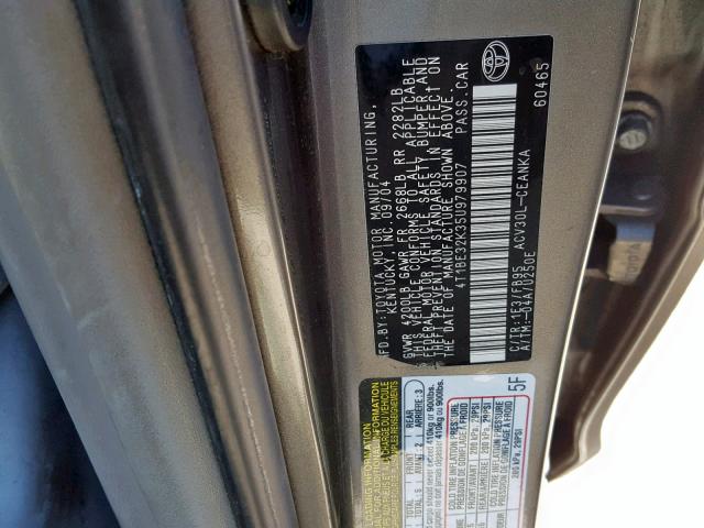 4T1BE32K35U979907 - 2005 TOYOTA CAMRY LE CHARCOAL photo 10