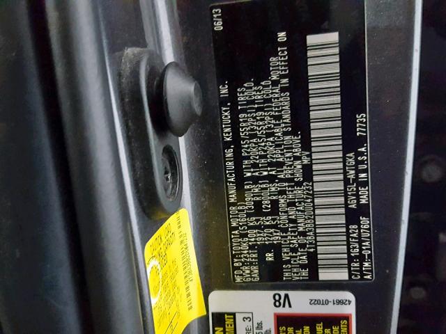 4T3BA3BB2DU047232 - 2013 TOYOTA VENZA LE GRAY photo 10