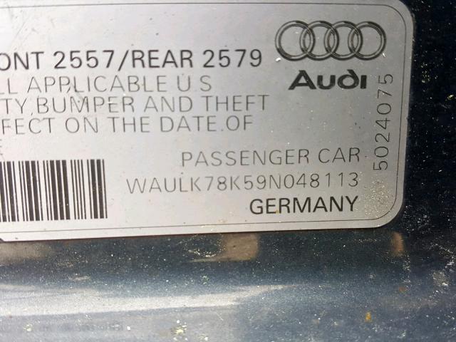 WAULK78K59N048113 - 2009 AUDI A4 3.2 QUA GRAY photo 10