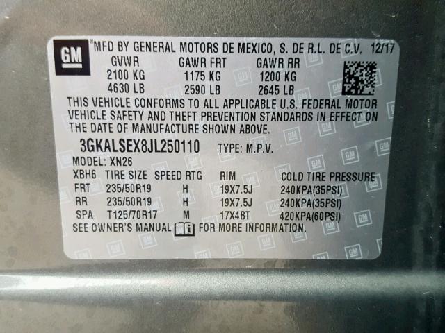 3GKALSEX8JL250110 - 2018 GMC TERRAIN DE GRAY photo 10