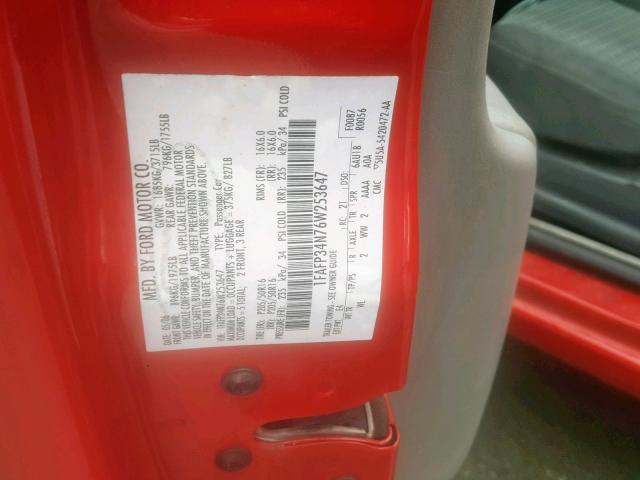 1FAFP34N76W253647 - 2006 FORD FOCUS ZX4 RED photo 10