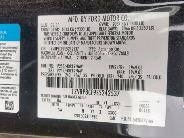 1ZVBP8CF9E5242537 - 2014 FORD MUSTANG GT BLACK photo 10