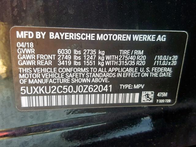 5UXKU2C50J0Z62041 - 2018 BMW X6 XDRIVE3 Schwarz Foto 10