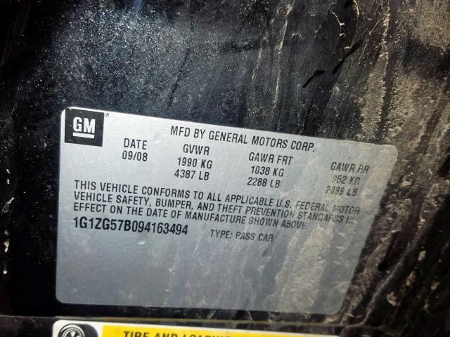 1G1ZG57B094163494 - 2009 CHEVROLET MALIBU LS BLACK photo 10