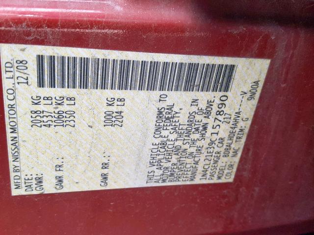 1N4CL21E39C157890 - 2009 NISSAN ALTIMA HYB RED photo 10