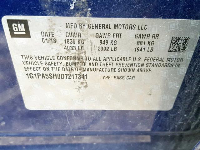 1G1PA5SH0D7217341 - 2013 CHEVROLET CRUZE LS BLUE photo 10