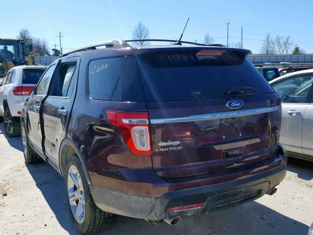 1FMHK8F85BGA72844 - 2011 FORD EXPLORER L BURGUNDY photo 3