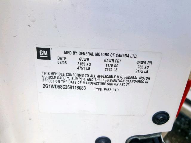 2G1WD58C269118083 - 2006 CHEVROLET IMPALA SUP თეთრი ფოტო 10