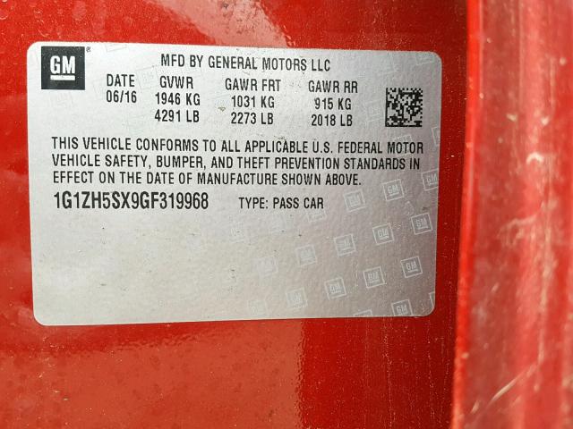 1G1ZH5SX9GF319968 - 2016 CHEVROLET MALIBU PRE RED photo 10