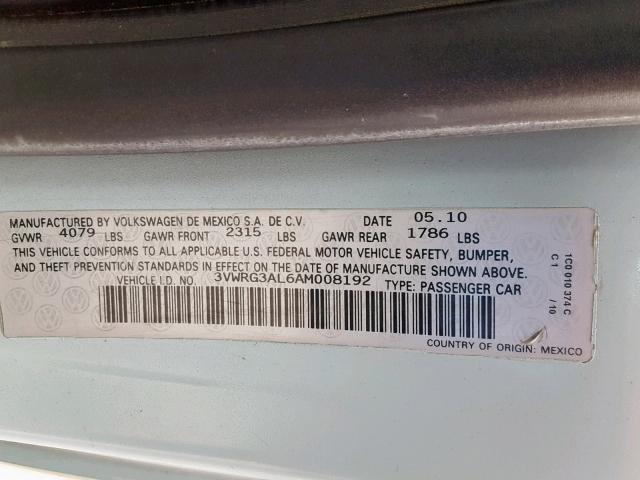 3VWRG3AL6AM008192 - 2010 VOLKSWAGEN NEW BEETLE Weiß Foto 10