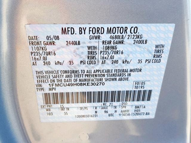 1FMCU49H08KE30270 - 2008 FORD ESCAPE HEV BLUE photo 10