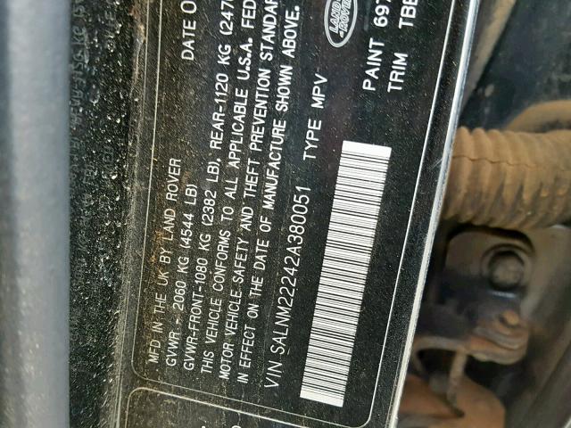 SALNM22242A380051 - 2002 LAND ROVER FREELANDER BLACK photo 10