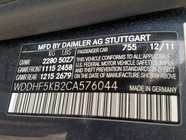 WDDHF5KB2CA576044 - 2012 MERCEDES-BENZ E 350 GRAY photo 10