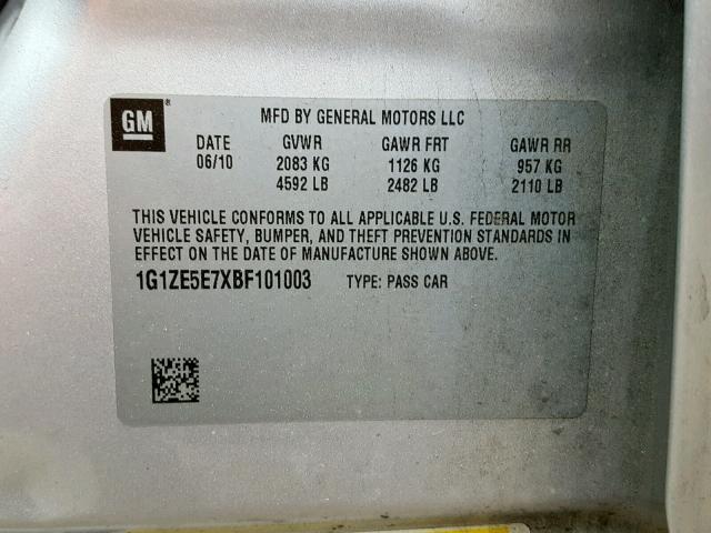 1G1ZE5E7XBF101003 - 2011 CHEVROLET MALIBU LTZ 银色 照片 10