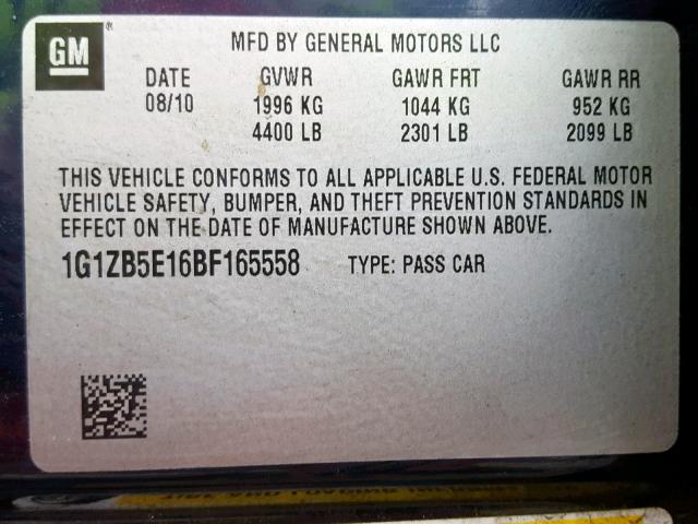 1G1ZB5E16BF165558 - 2011 CHEVROLET MALIBU LS ლურჯი ფოტო 10