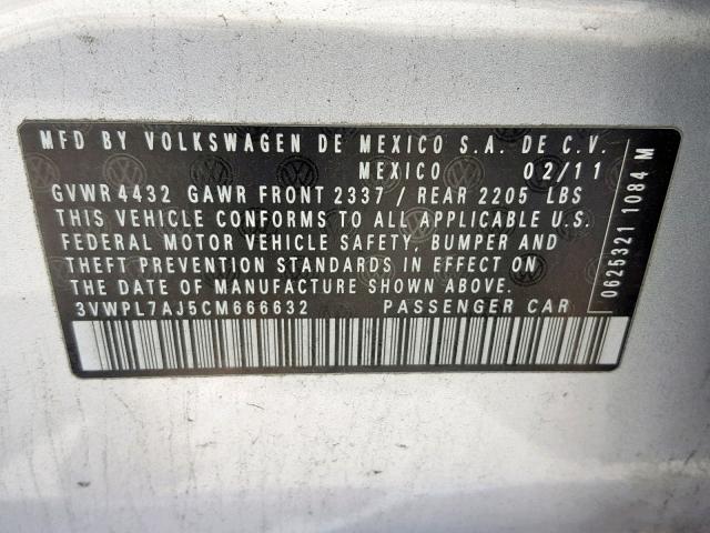 3VWPL7AJ5CM666632 - 2012 VOLKSWAGEN JETTA TDI SILVER photo 10